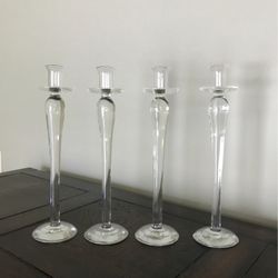 4  Glass Candle Holders - approx 12 1/2”  tall