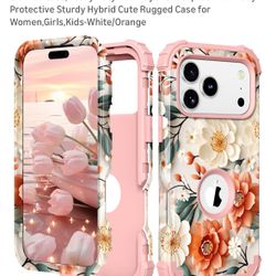 PIXIU Unique Flower Pattern Compatible with iPhone 17 Pro 6.3 inch case,Heavy Duty Dual Layer Shockproof Full-Body Protective Sturdy Hybrid Cute Rugge