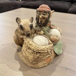 The Legends of the Little People Caddy's Helper United Design 1983 Resin Elf and Squirrel Golf Ball Statue