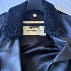 Burberry Fur Collar Trench Coat with Leather Accents