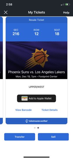 Suns vs. Lakers Game Tickets 12/19
