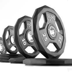 325lbs (total) xMark Black Diamond Olympic Rubber Coated Weight Plates w/weight tree