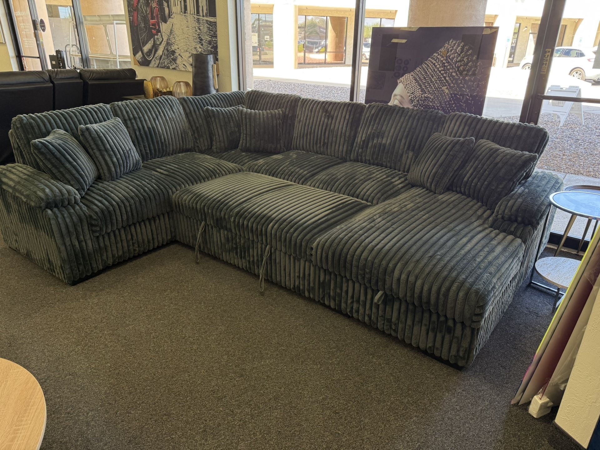Black Corduroy Sleeper Sofa Sectional ✅ Financing Available - Bad or No Credit Accepted ✅ 