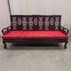 Dark Wood Asian Style Couch with Red Cushion