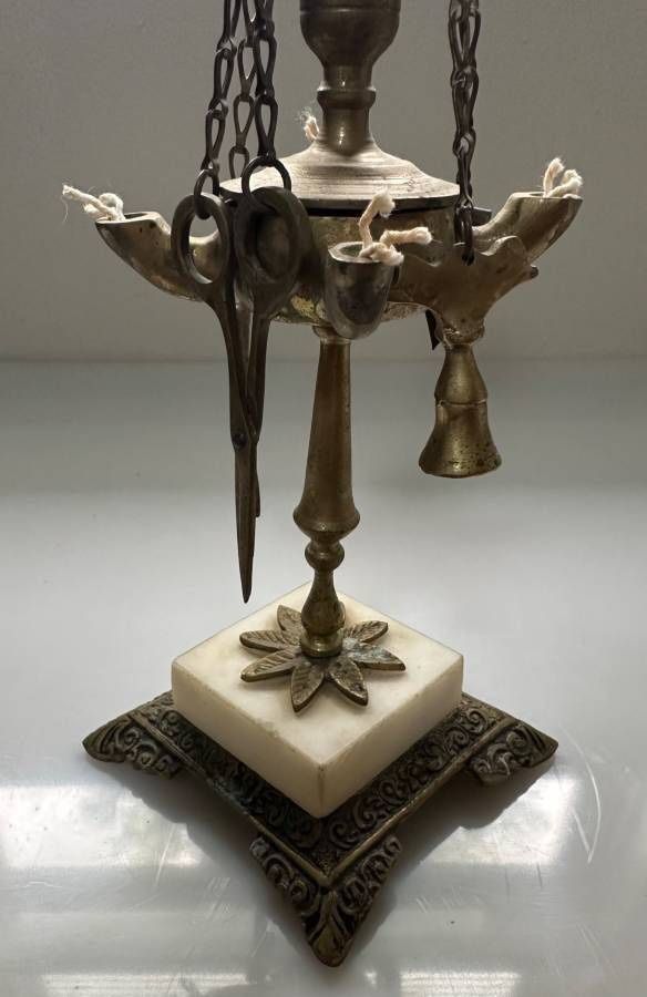 Antique Brass And Marble Lucerna Oil Lamp