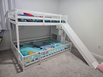 Twin over full bunk besos with slide and stairs