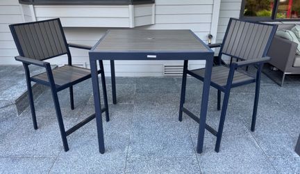 Crate& Barrel Alfresco Bar Height Outdoor Table and Two Chair Set