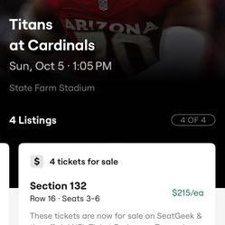 Cardinals vs Titans 4 Seats VERY GOOD
