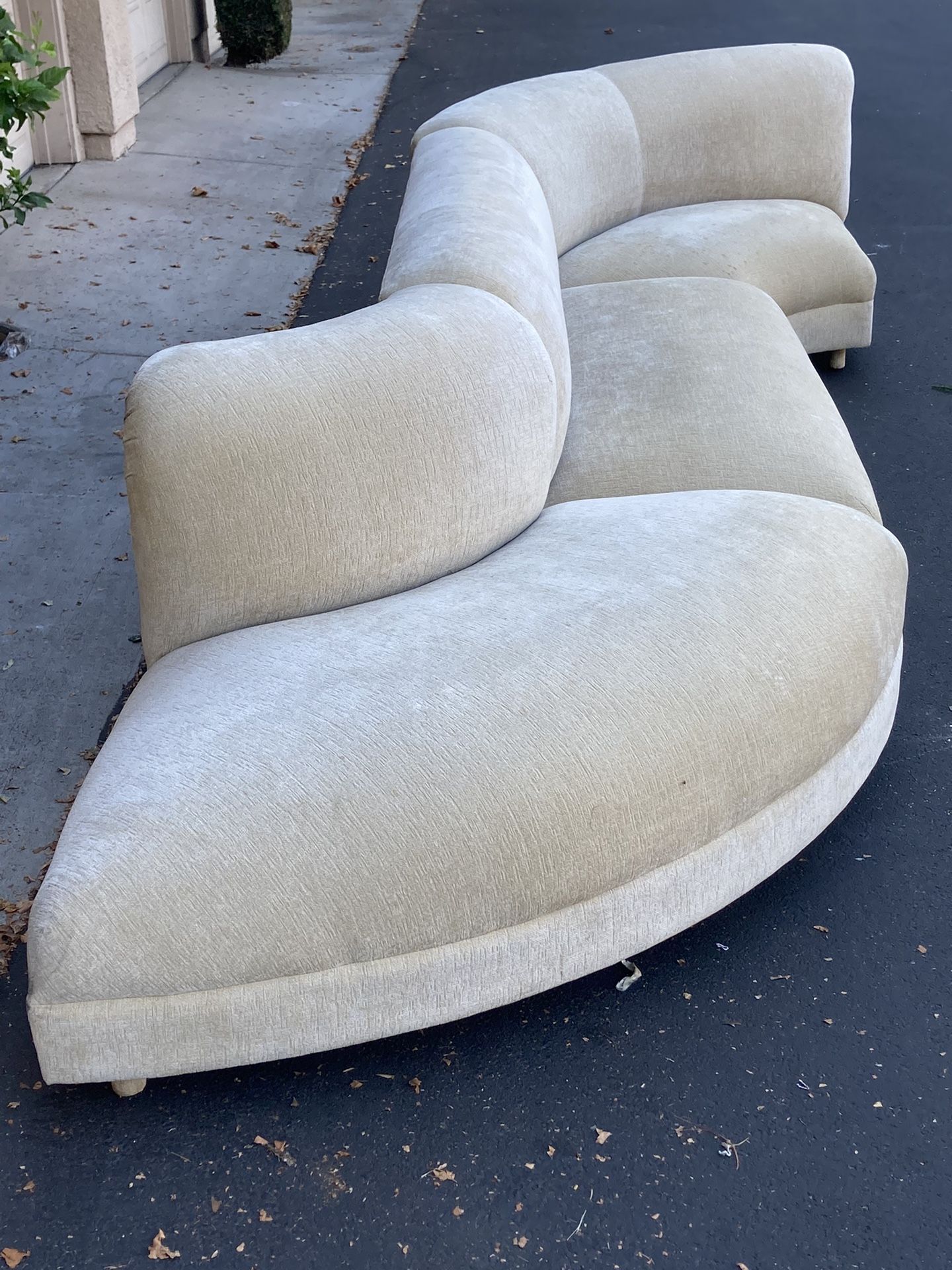 Beige Fabric Linen Curved Sectional Sofa - Living Spaces