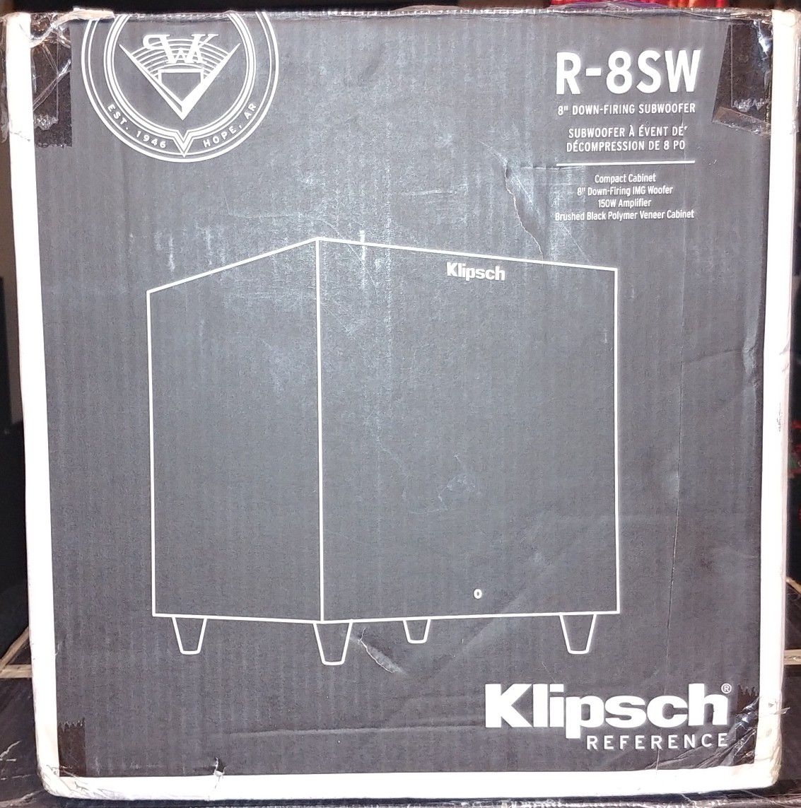 Klipsch Reference R-8SW Surround Subwoofer, 150 Watts Peak Power (Brushed Black Vinyl, 8-Inch)