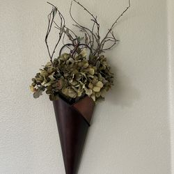 Brown Wall Vase with Green flowers