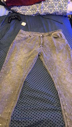 Metallic Rhinestone Embellished Jeans