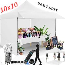 10x10 Pop Up Canopy Heavy Duty Party Tent with Removable Awning,Sidewalls,Sandbags and Rolling bag.Easy Up Outdoor Wedding Commercial Canopy,Gazebo 