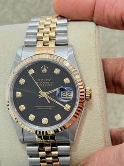 Rolex Preowned 36mm DateJust Factory Black Diamond Dial Quickset Model 16233