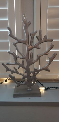 Decorative Coral Branch Metal Sculpture Object in Marble Base for Home Decor - Coastal Figurine Statue Accent for Living Room Decoration