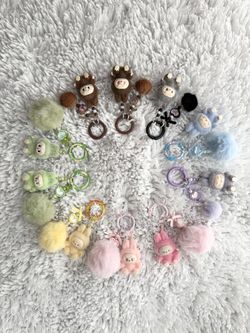 Mini Flocked Labubu Bag Charm Keychain