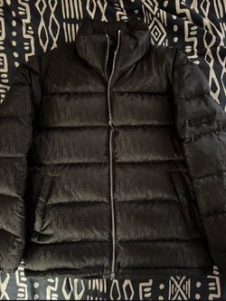 Dior Dark Gray Logo Short Puffer Jacket  Zip Long Sleeve