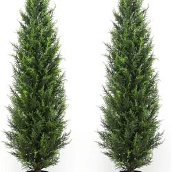 Aveyas 4ft Artificial Cedar Topiary Trees for Outdoor Front Porch Door, 4 Feet Faux Potted Plants NEW 