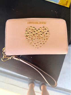Michael Kors Jet Set Studded Heart Saffiano Leather Wristlet Wallet