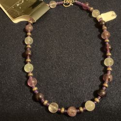 16” Purple & White Beaded Necklace With Silver Clasp