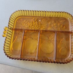 Vintage Indiana Glass Amber Relish/Vegetable/Fruit Dish Tray