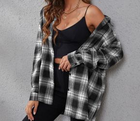 Oversized Black and White Plaid Flannel Shirt