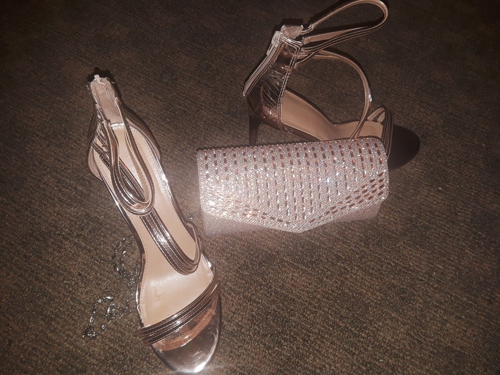 Rose gold heels and clutch sz 10