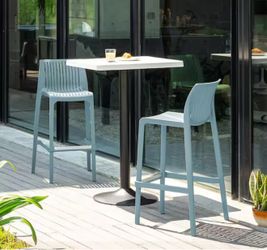 Milos Baby Blue Stackable Resin Outdoor Bar Stool (2-Pack)