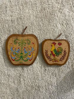 Vintage 70s Folk Art Hot plate Trivets