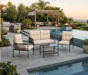 4-Piece Outdoor Patio Furniture Set with Cushions