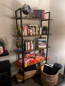 5-Tier Rustic Brown & Black Industrial Bookcase