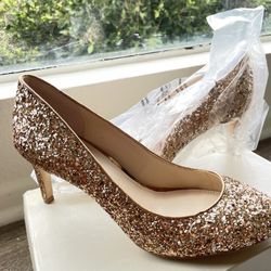 Banana Republic Rose Gold Sparkle Ivonne High Heel Shoes Size 7.5