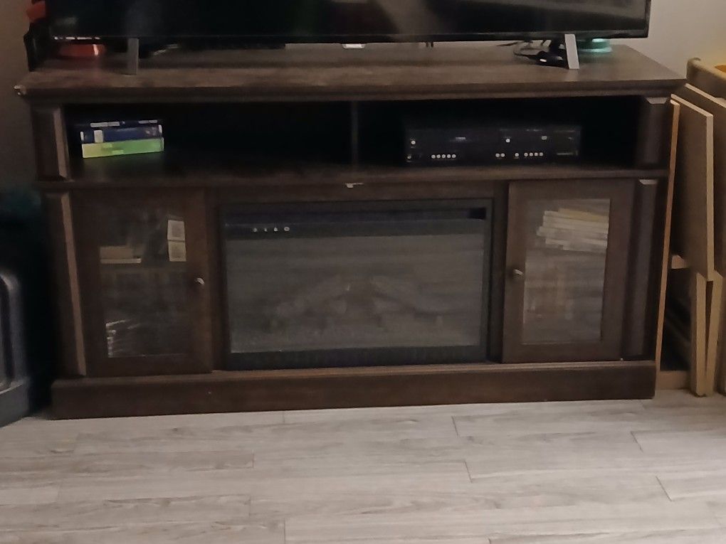 Media Wooden Entertainment Fireplace