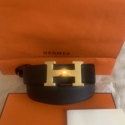 100% authentic Hermes Belt  buckle & Leather strap 32 mm black and brown color !!!