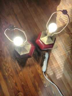 Vintage Hollywood Regency Oxblood Red Ceramic Table Lamps - Mid Century Matching Pair