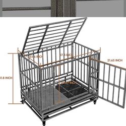 Heavy Duty Extra Large Dog Crate with Wheels - Indestructible 38/42/46 Inch Chew-Proof, Escape-Proof Kennel for High-Anxiety and Extra Large Dogs