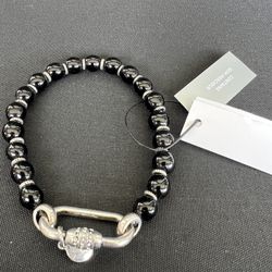 Chico's Black Agate Carabiner Bracelet Stretch With Silver Tone Accents