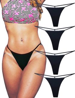Cotton G String Thongs for Women T Back Gstring Underwear Seamless Panties Tangas Sexy 4 Pack Set. Size: S/M