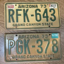 Two 1973 Arizona License Plates