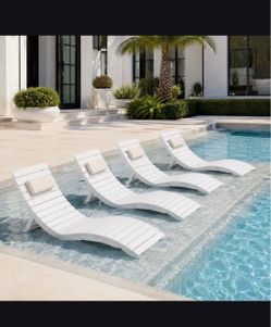 White Outdoor Pool Chaise Lounge Chairs Set of 4
