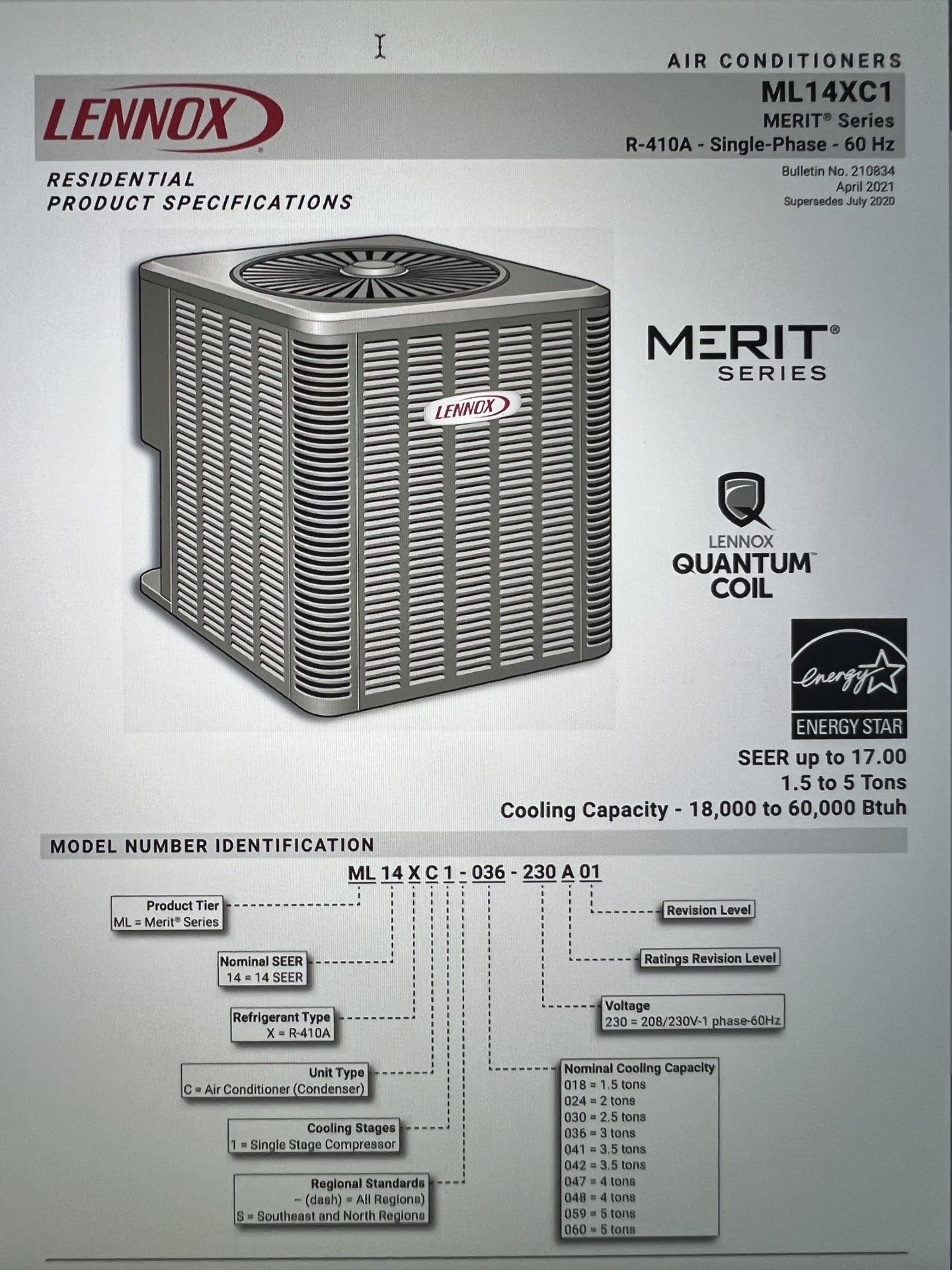 Lennox ML14XC1S AC W/ Gas Furnace and Evaporator Coil Bundle, All