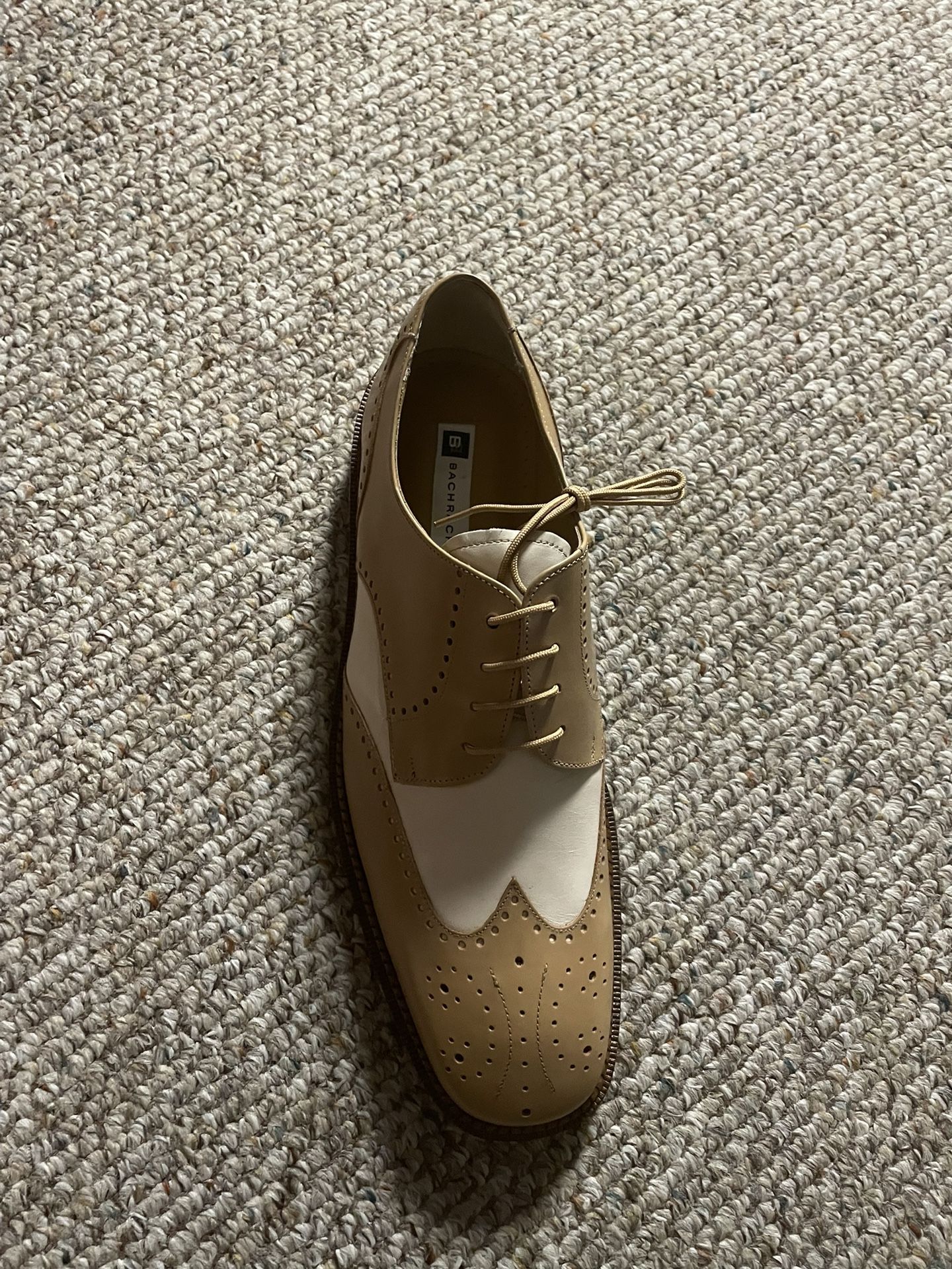 Two Tone Brown & Beige Leather Bacharach Shoes display picture 1