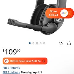 Sennheiser GSP 370 Over-Ear Wireless Gaming Headset, Black