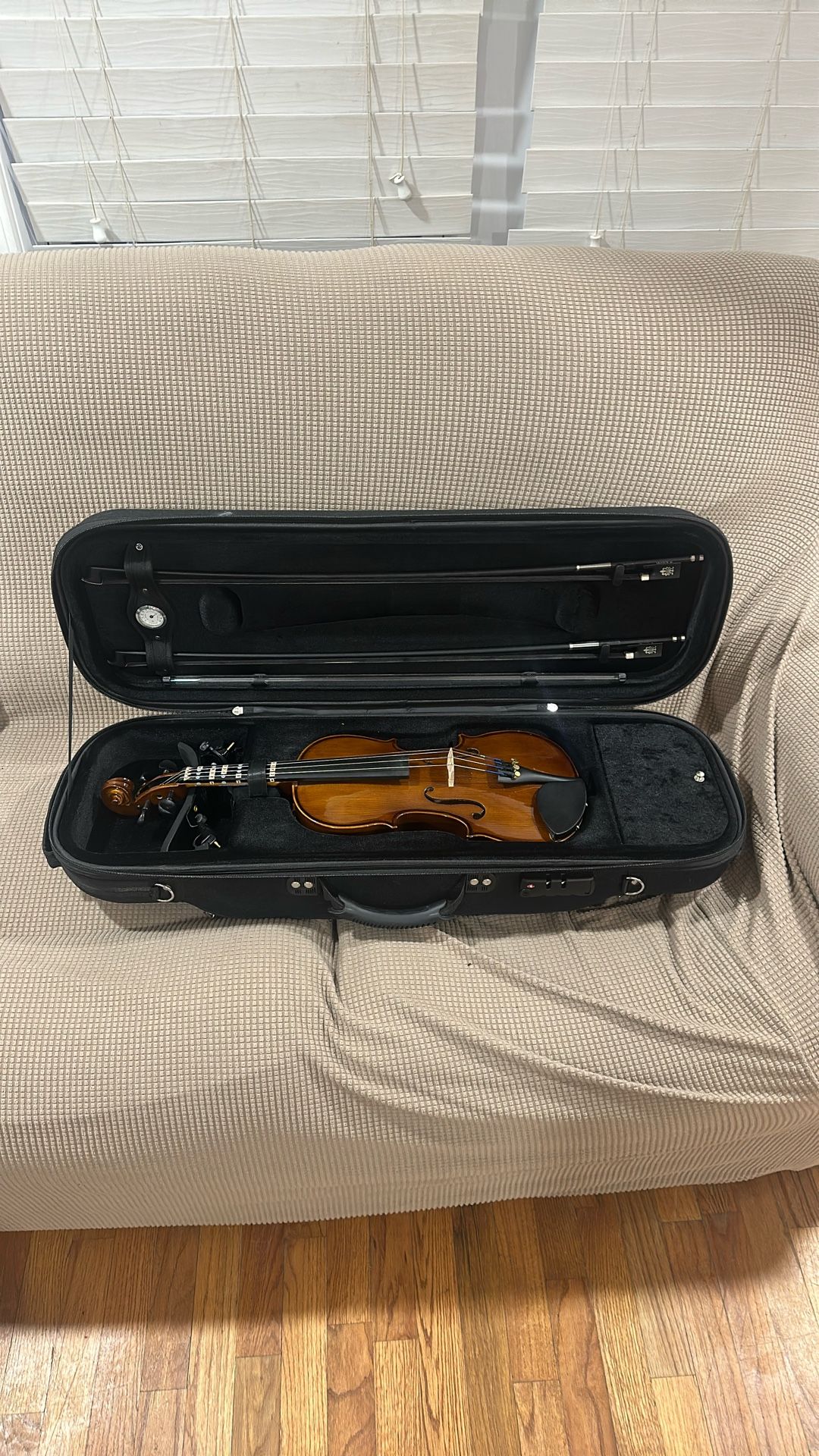 Violin With Case, Bows, And Tuner
