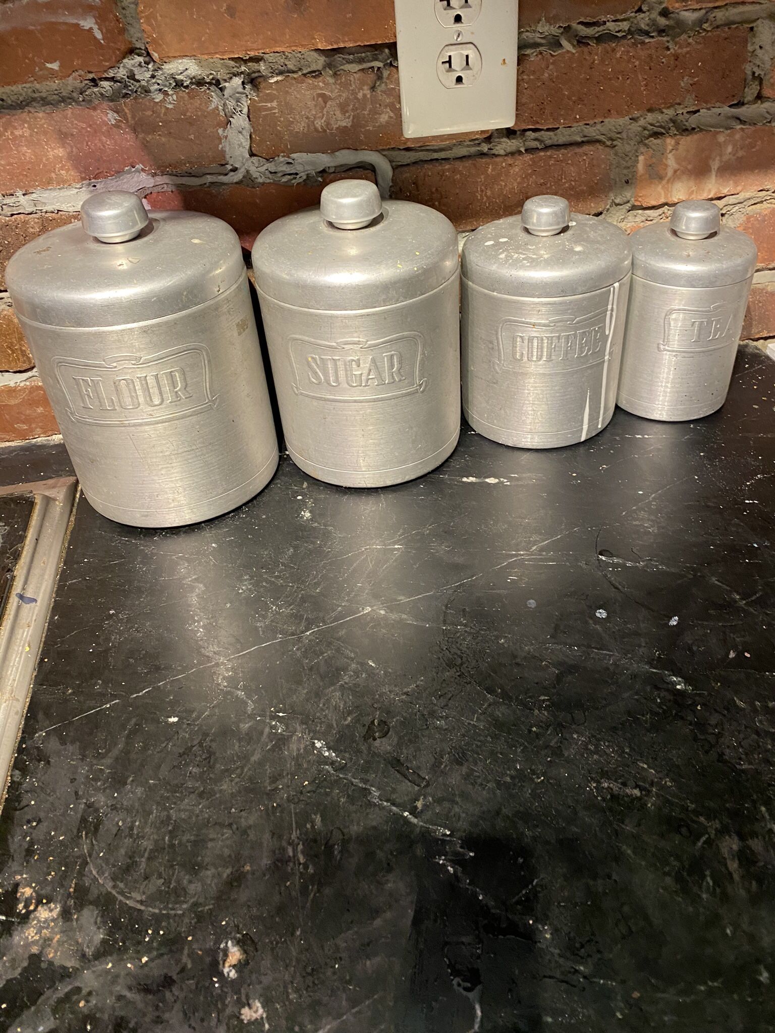 Vintage Kitchen Aluminum 4 piece Canister Set