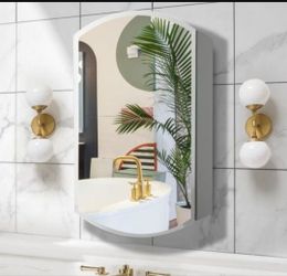 Movo 20x31 Arch Aluminum Mirror Medicine Cabinet Surface or Recessed