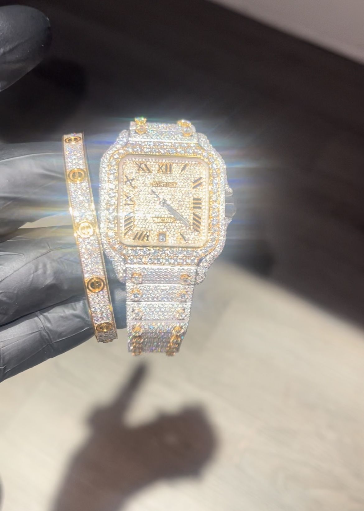 Bustdown 41mm Two Tone Cartier DeSantos 38 Carats D Color VVS1 Moissanite Bustdown Cartier Love Bangle 23 Carats D Color VVS1 Moissanite,All Products : American Fashion Style Bags On Sale