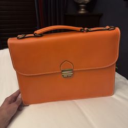 Orange leather made in Italy briefcase