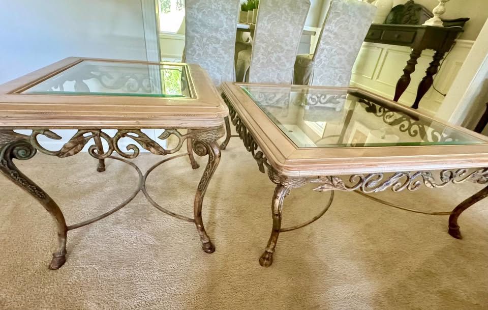 Elegant End Table & Coffee Table SET - Washed Oak and Beveled Glass