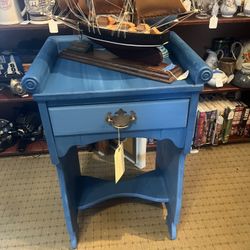 Refurbished Blue End Table With White Anchor Decals